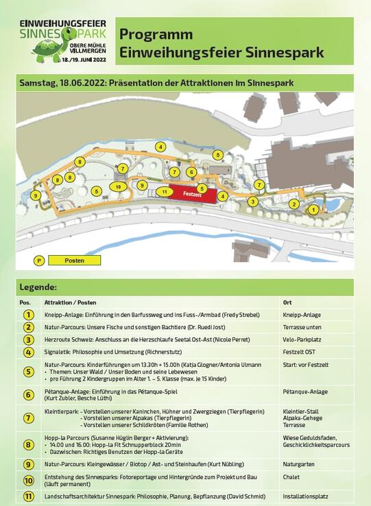 Programm Einweihungsfeier Sinnespark